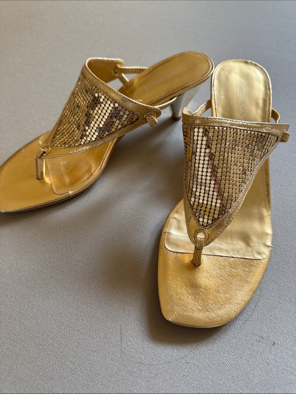 Nine West Gold Sequin Thong Heels